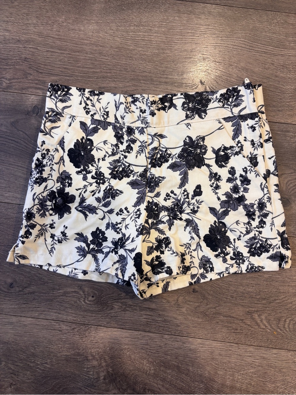 Janie and Jack Black Floral Print White Cotton Shorts